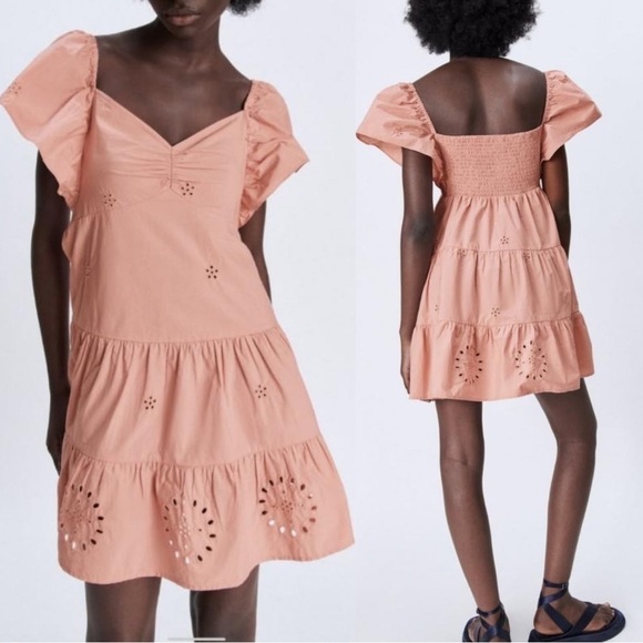 Zara Pink Flutter Sleeve Babydoll Mini Dress - Picture 5 of 8